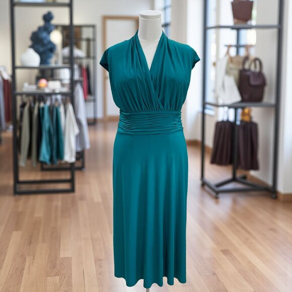 Black Label By Evan Picone Teal Midi Dress Elegant Feminine Resort Vacation 12 - Picture 1 of 9